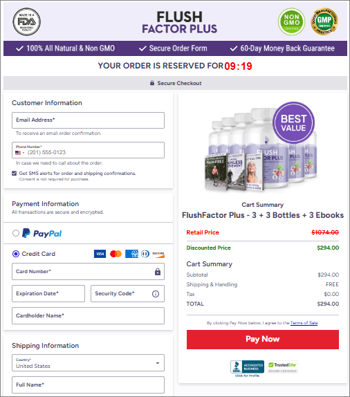 What happens when you click Buy Now – secure checkout and instant access to FlushFactor Plus supplement